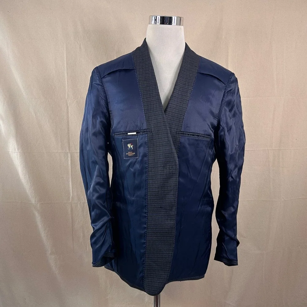 Hart Schaffner Marx 44R Sport Coat Wool Blend Blue Plaid Two Button Double Vent